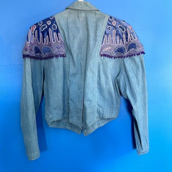 Fox by Yang Size Small Cropped Embellished Denim Jacket for Women - Picture 2 of 6